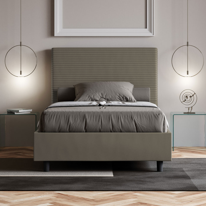 Letto una piazza e mezza contenitore imbottito 120x190 similpelle cappuccino Focus