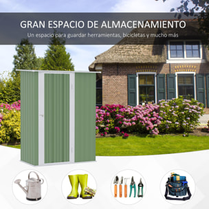 Cobertizo de Acero 1,07㎡ 142x84x189 cm Tipo Caseta de Jardín Galvanizado Almacén para Herramientas con Techo Inclinado y Una Puerta para Terraza Exterior Verde Claro