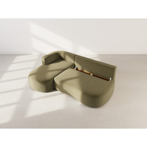 Mahina - canapé d'angle gauche 4 places convertible avec coffre en velours côtelé - Vert