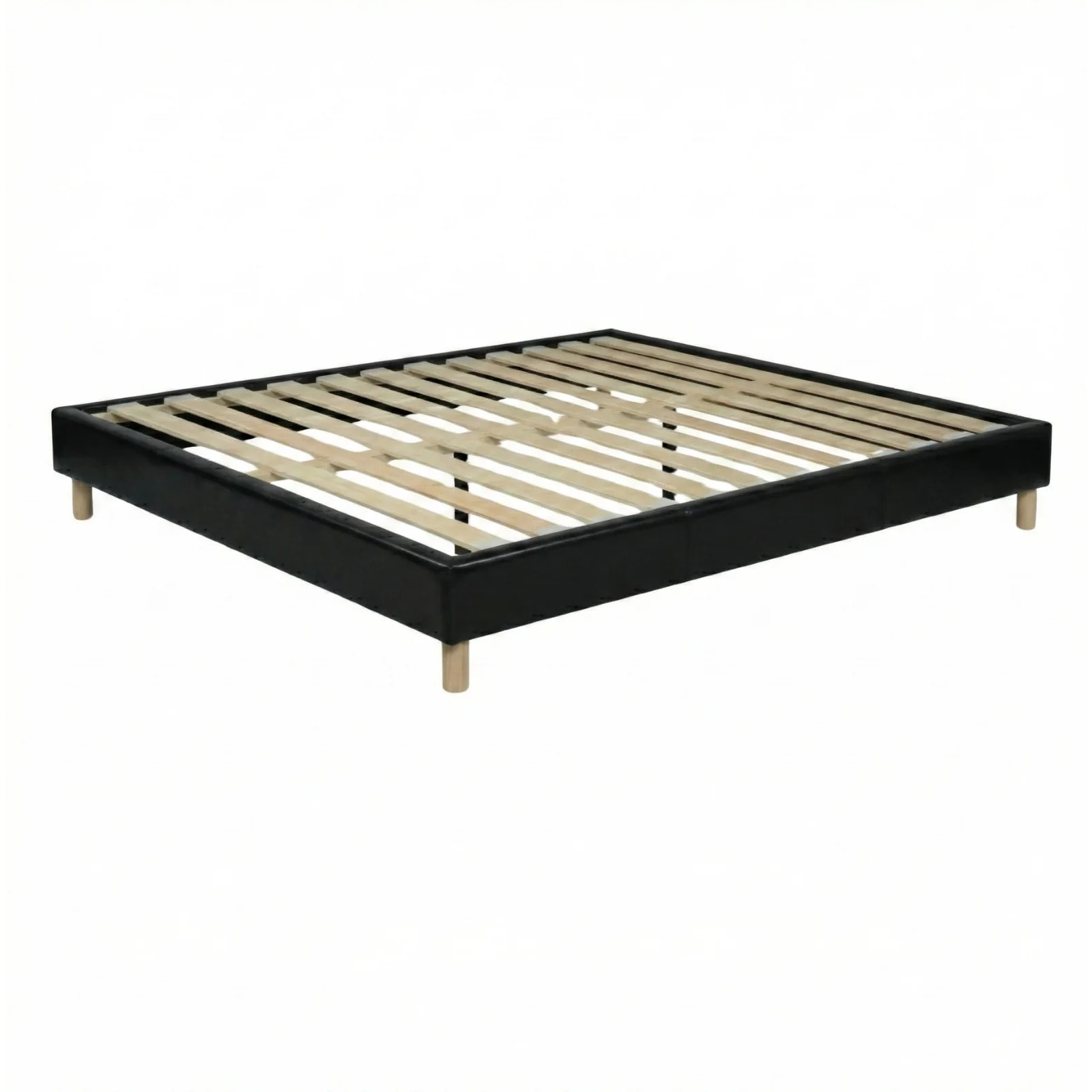 Ensemble matelas Bali & sommier Cancun | Mémoire de forme et ressorts ensachés | Cadre à lattes | Simili cuir | Noir