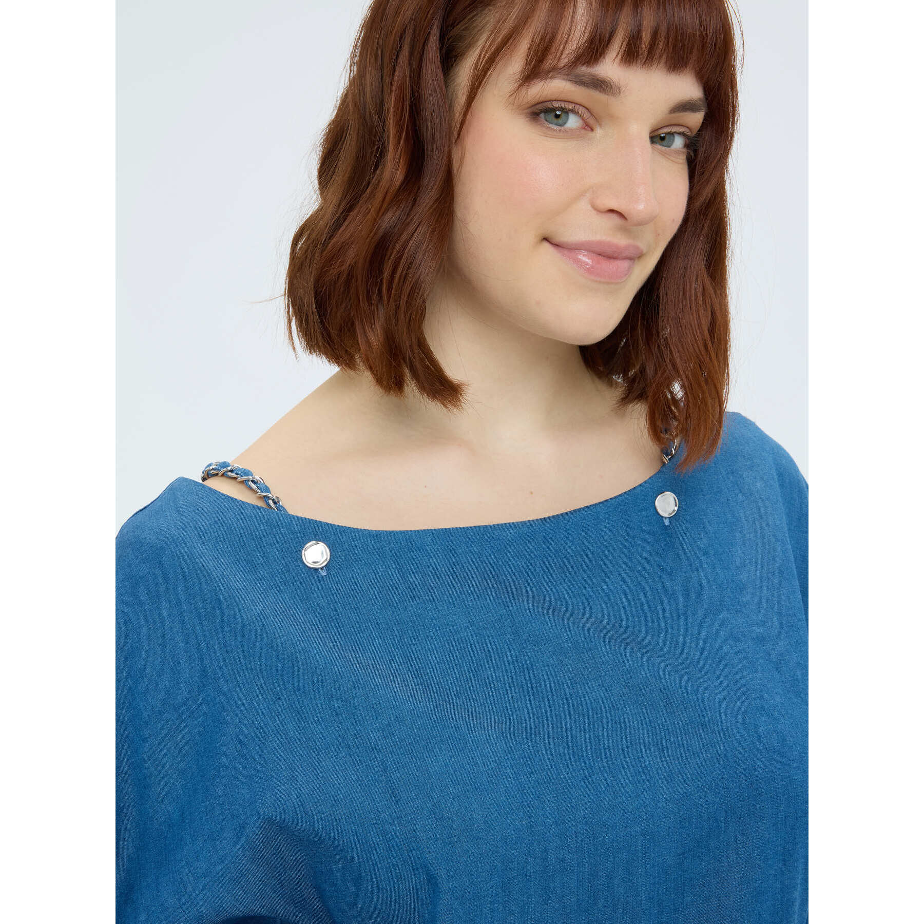 Fiorella Rubino - Blusa con escote barco en tencel - Azul