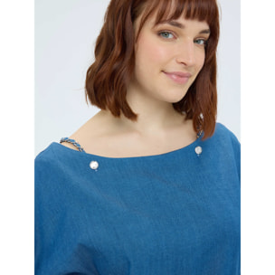 Fiorella Rubino - Blusa con escote barco en tencel - Azul