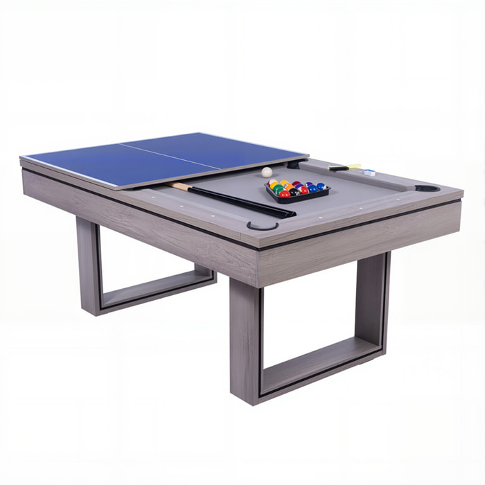 Table multi-jeux 3 en 1 billard et ping pong en bois gris ARIES