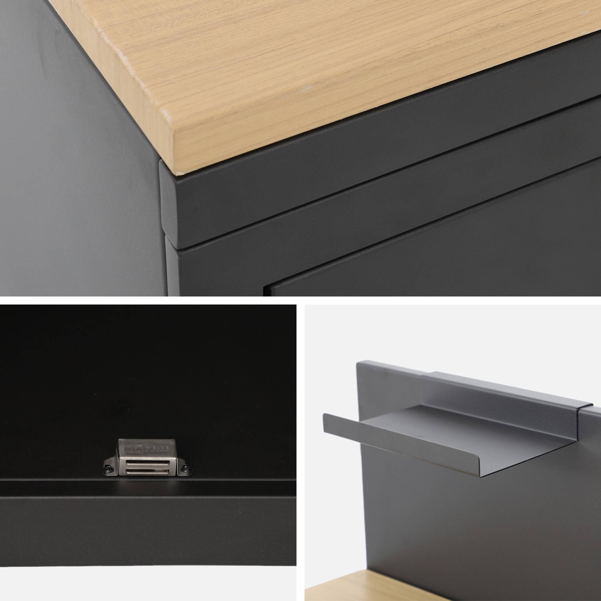 Cuisine extérieure acier et décor bois 2 portes 1 crochet L80cm MILOS