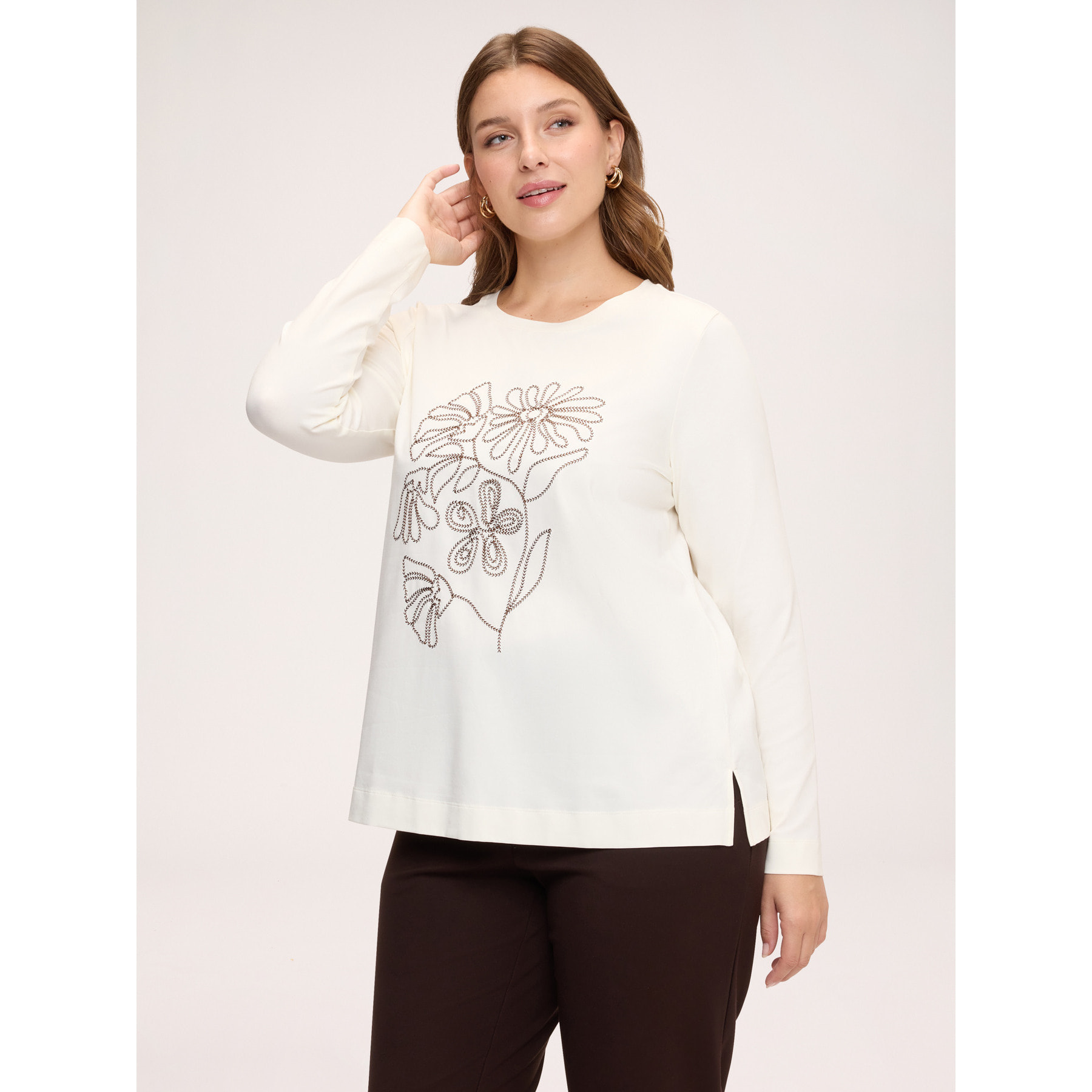 Fiorella Rubino - T-shirt in cotone con ricamo floreale - Bianco