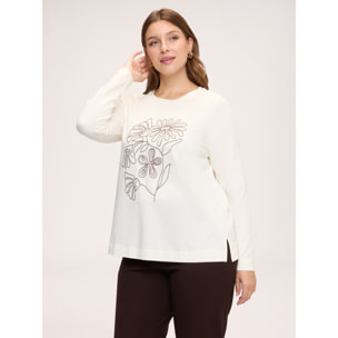 Fiorella Rubino - T-shirt in cotone con ricamo floreale - Bianco