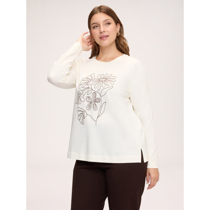 Fiorella Rubino - T-shirt in cotone con ricamo floreale - Bianco