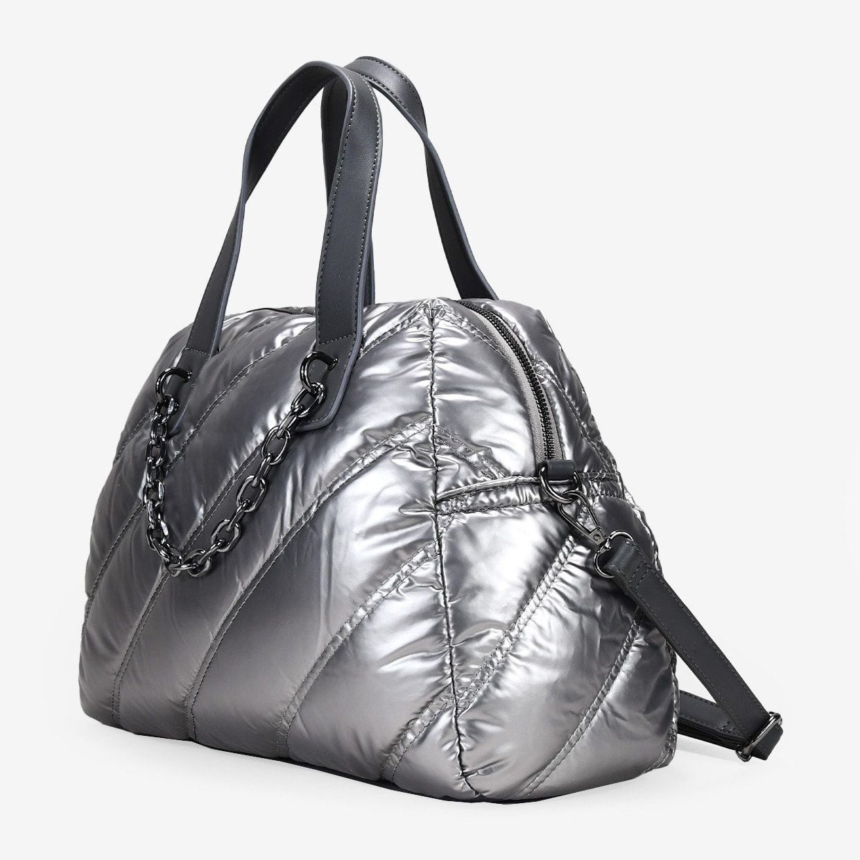 Bolso bowling plomo con cosido acolchado