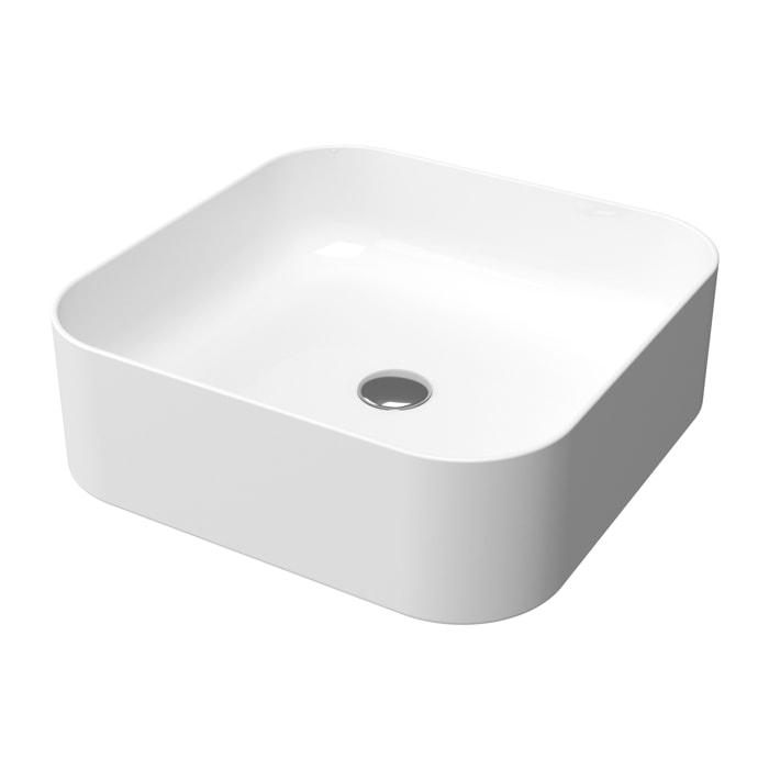 Vasque carrée blanche en céramique à poser - 40x40x13.5cm - POP SQUARE ROUNDED