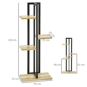 Support à fleurs style industriel 4 niveaux - porte plante 4 étagères - métal époxy noir bois sapin