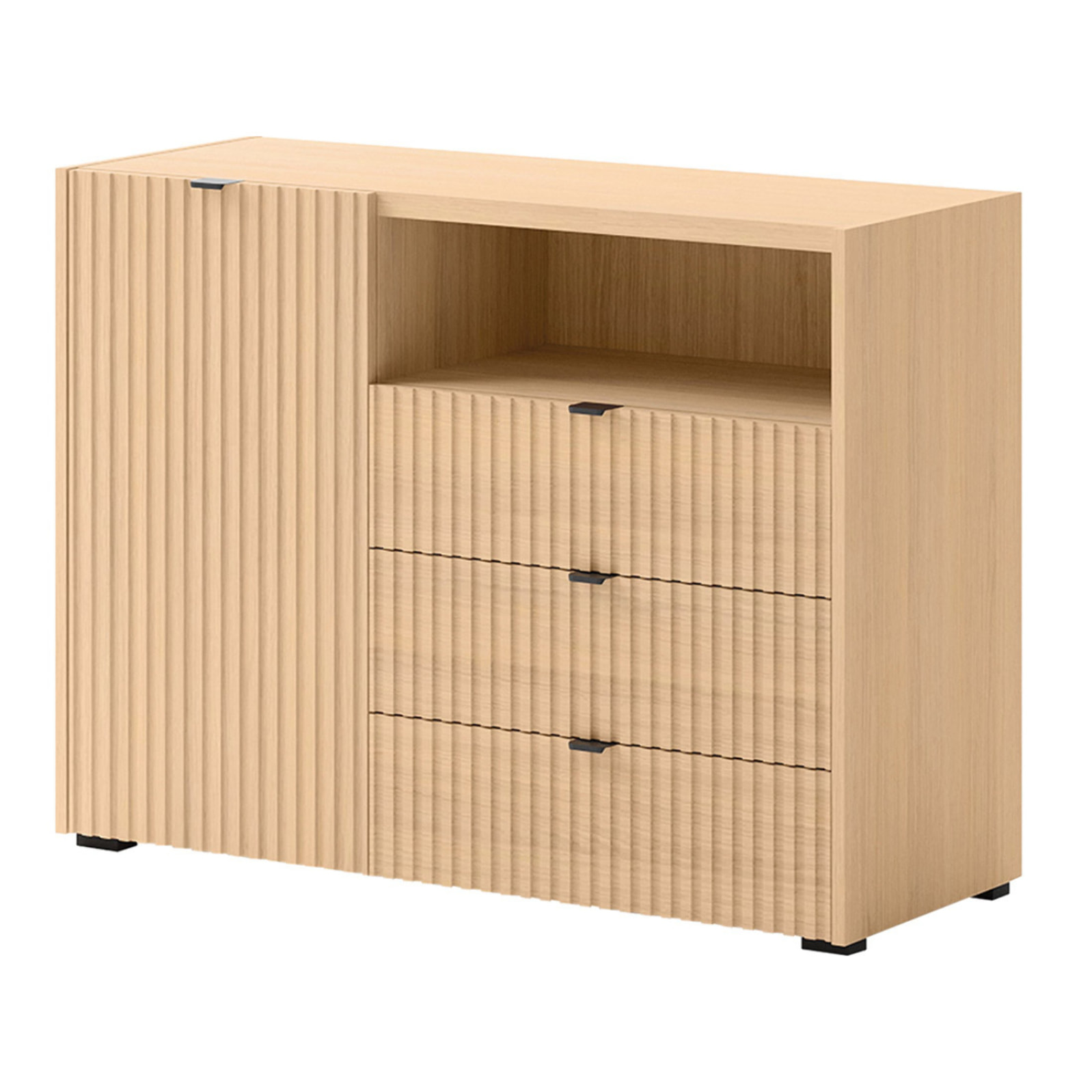 Judy - buffet bas 106 cm - 1 porte, 3 tiroirs et 1 niche - Bois