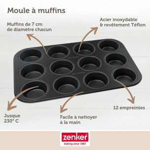 Moule à muffins 12 empreintes 38 x 26 cm Zenker Black Metallic