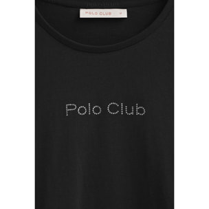 Maglietta nera a maniche lunghe con brillantini Polo Club