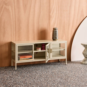 Meuble TV industriel métal et verre trempé 3 portes 120cm ARKANSAS