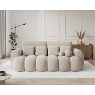Dorian - Canapé droit 3 places bubble convertible avec coffre en tissu bouclette - Beige