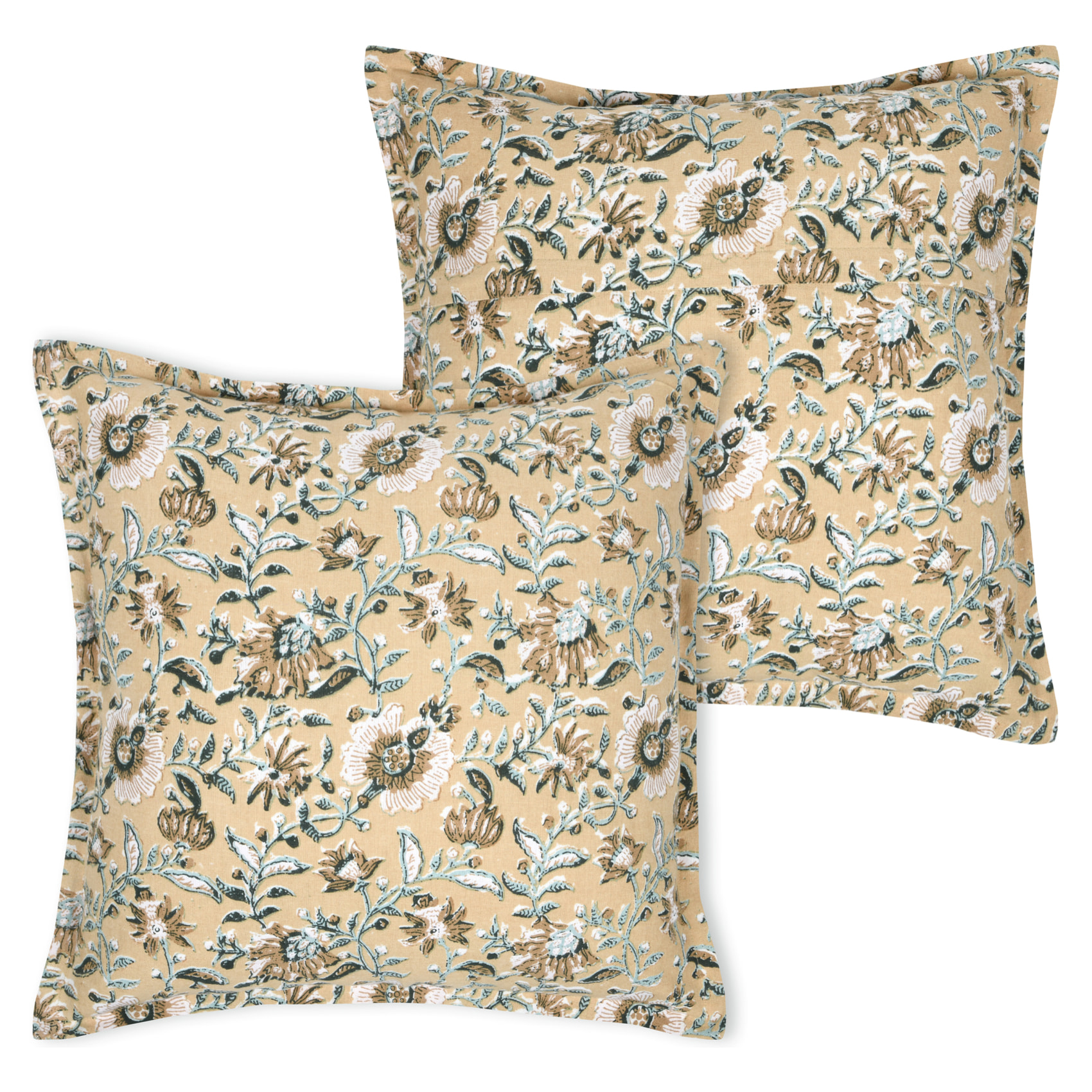 Coussin décoratif végétal graphique - Jaune moutarde