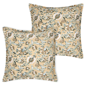 Coussin décoratif végétal graphique - Jaune moutarde