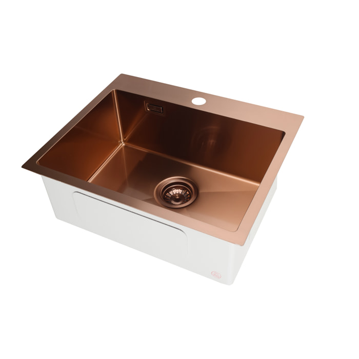 Timeless Évier de cuisine encastrable inox 304, 1 bac, 55x45x21 cm, Cuivre brossé PVD