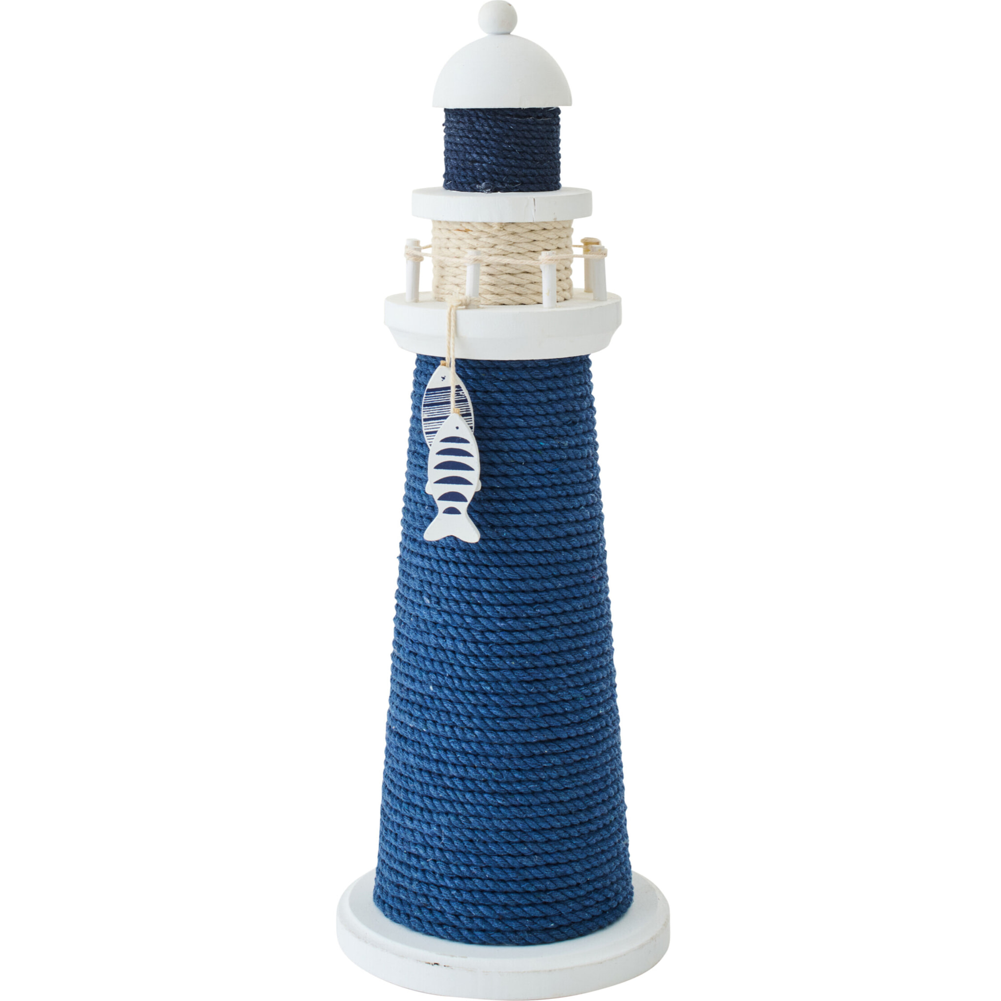 J-Line Phare décoratif - corde/bois - bleu/blanc - large