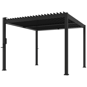 Pergola bioclimatique lames orientables éclairage LED solaire métal noir