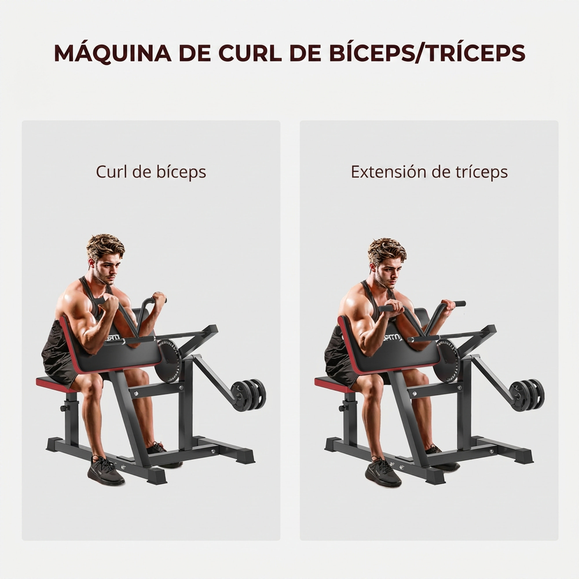 SPORTNOW Máquina de Bíceps y Tríceps 2 en 1, Banco de Curl de Predicador con Asiento Ajustable en Altura, Máquina de Curl de Bíceps y Extensión de Tríceps para Entrenamiento en Gimnasio, Casa