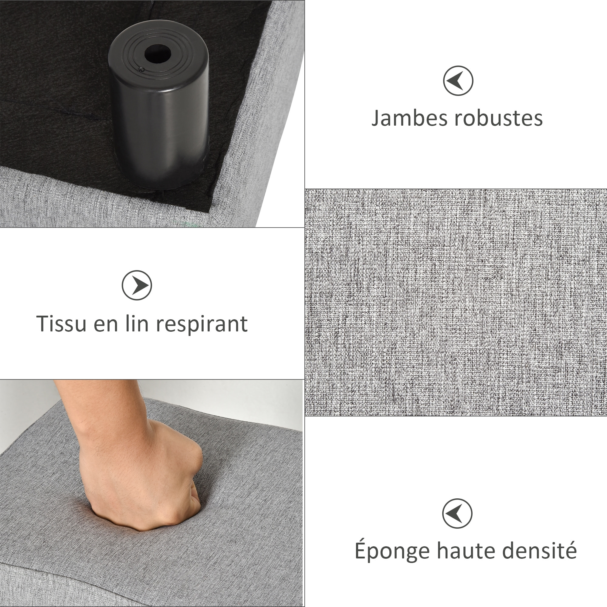 Repose-pied pouf tabouret style contemporain max. 150 Kg tissu gris clair chiné