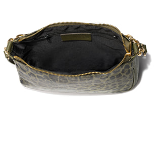 Avella borsa a tracolla donna, in vera pelle scamosciata patentata con stampa animale leopardata, Dollaro.