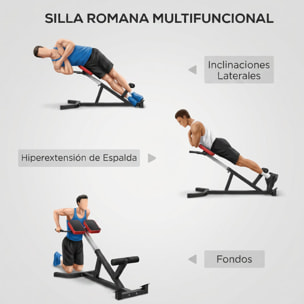 SPORTNOW Silla Romana Ajustable, Banco para Hiperextensiones Multifuncional, Altura y Respaldo Regulables, Carga 120 kg, Multifunción para Entrenamiento de Abdominales y Espalda en Casa