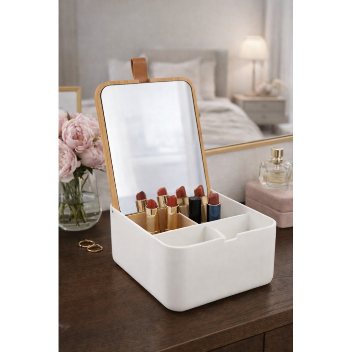 Boà®te à bijoux avec miroir Bambou & PS carré ALAIS Blanc Spirella