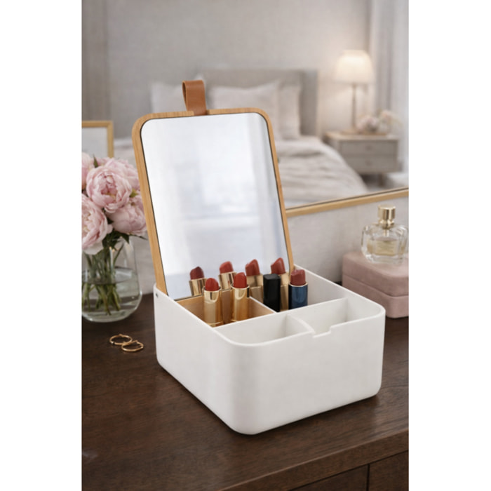 Boà®te à bijoux avec miroir Bambou & PS carré ALAIS Blanc Spirella