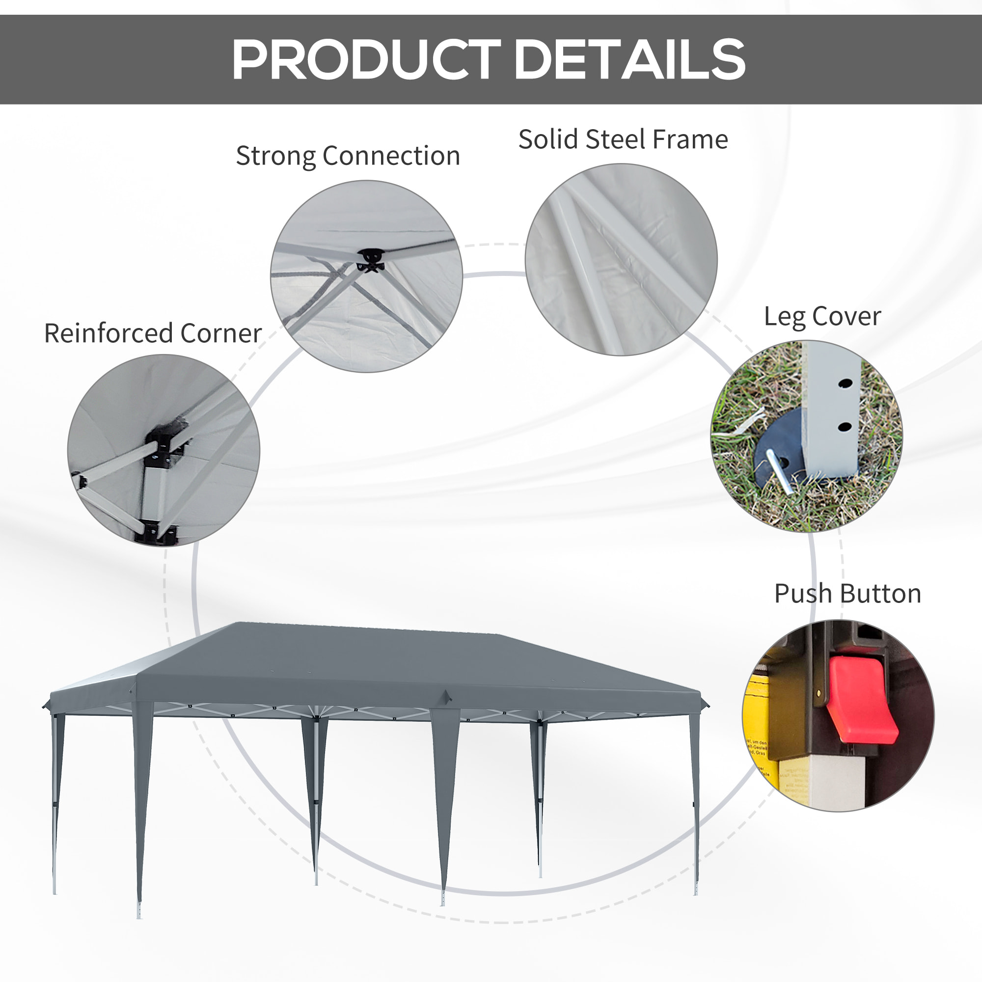 Tonnelle barnum de jardin pop-up pliant 5,85L x 2,95l x 2,7H m sac inclus acier époxy oxford haute densité gris