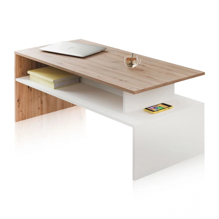 Mesa de centro Iris Blanco Artik (Blanco Mate) - Roble Nodi