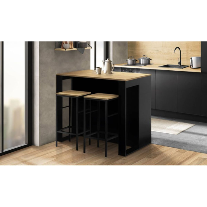 Ilot central de cuisine Nino avec rangements - Bois - Noir