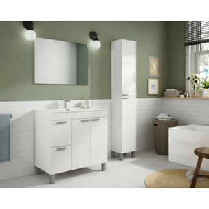 Mobile sottolavabo Aracth, Mobiletto per bagno, Armadio a 2 ante e due cassetti con specchio, lavabo non incluso, 80x45h80 cm, Bianco lucido