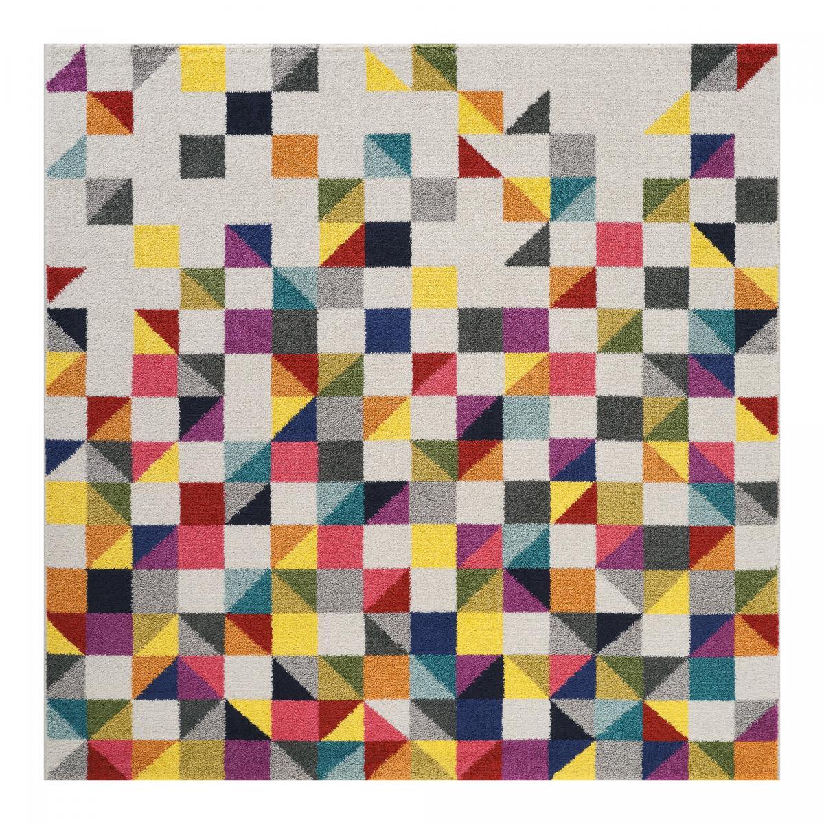 Tapis Gepa aux motifs géométriques destructurés multicolores