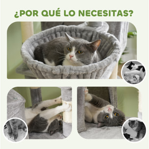 Árbol Rascador para Gatos Grande Altura 206 cm Árbol para Gatos Torre para Gatos con Plataformas Cuevas Bolas Colgantes y Hamacas Gris Claro