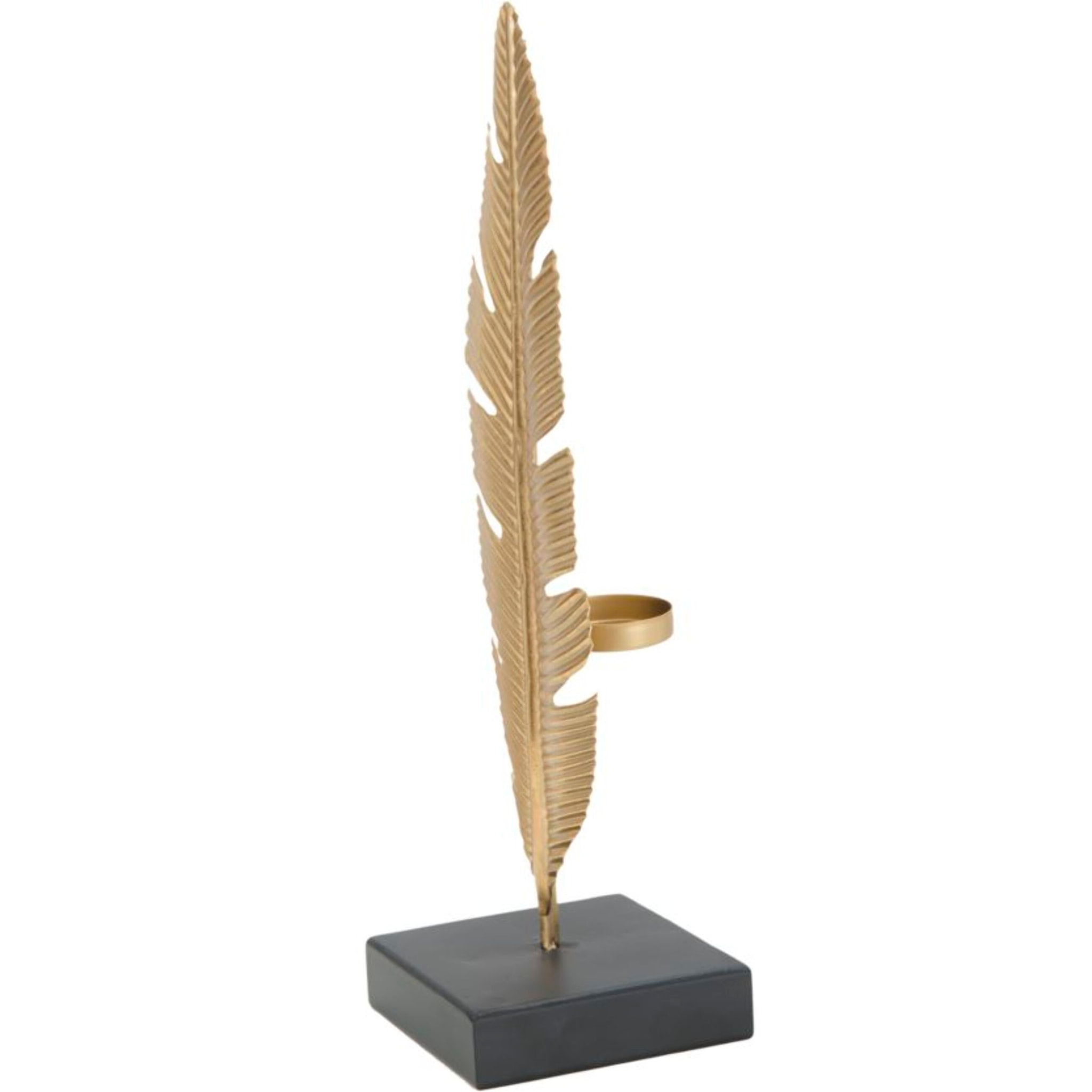 SCULTURA FOGLIA C/PORTA CANDELA GLAM CM 10X10X34