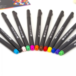 Set di 12 penne professionali COLOR FINELINER punta fine 0,4 mm. Colori definiti e brillanti per contorni, illustrazioni, mandala...