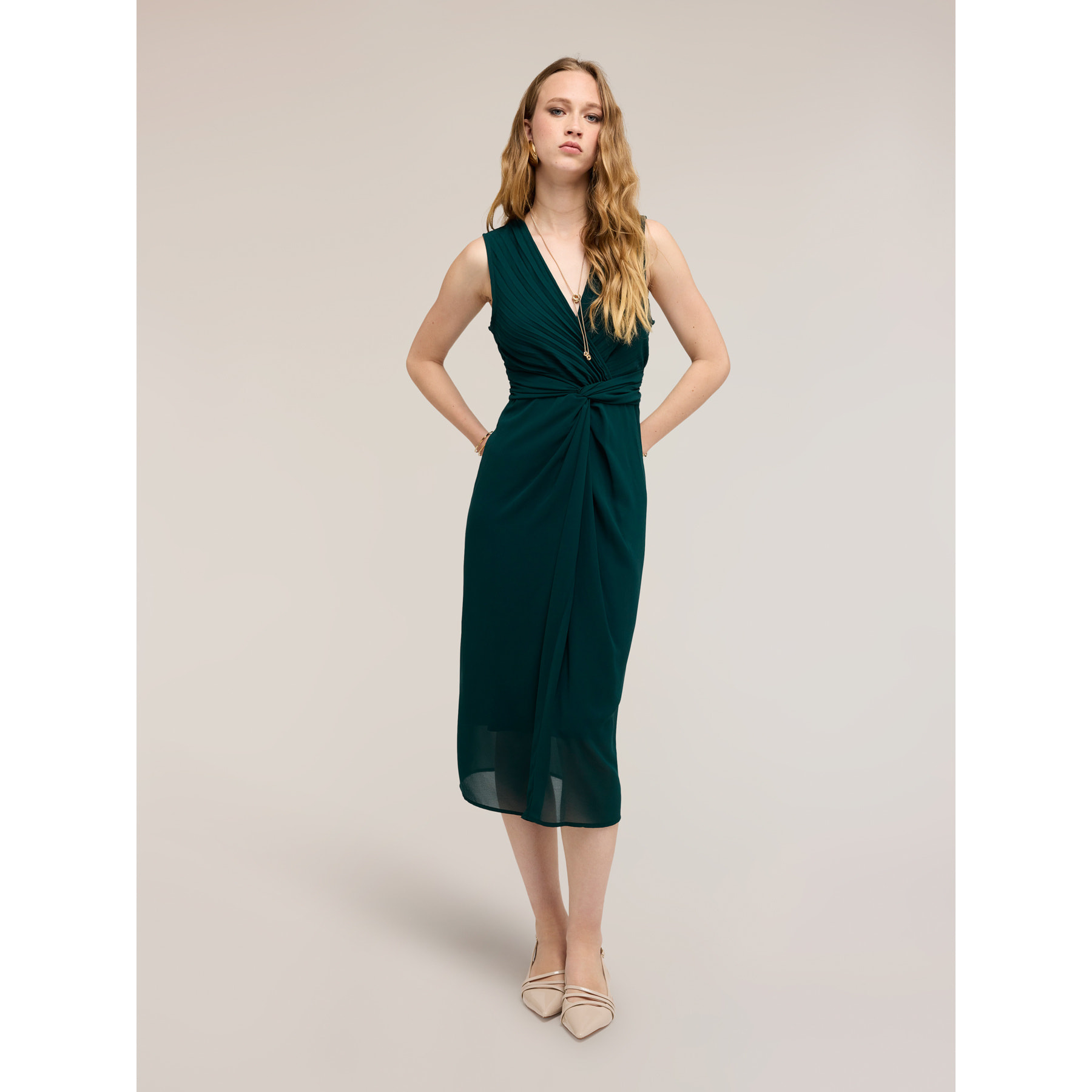 Motivi - Vestido tubo de georgette con drapeado - Verde