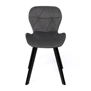 Chaises Daisy en velours gris et pieds noirs - lot de 2