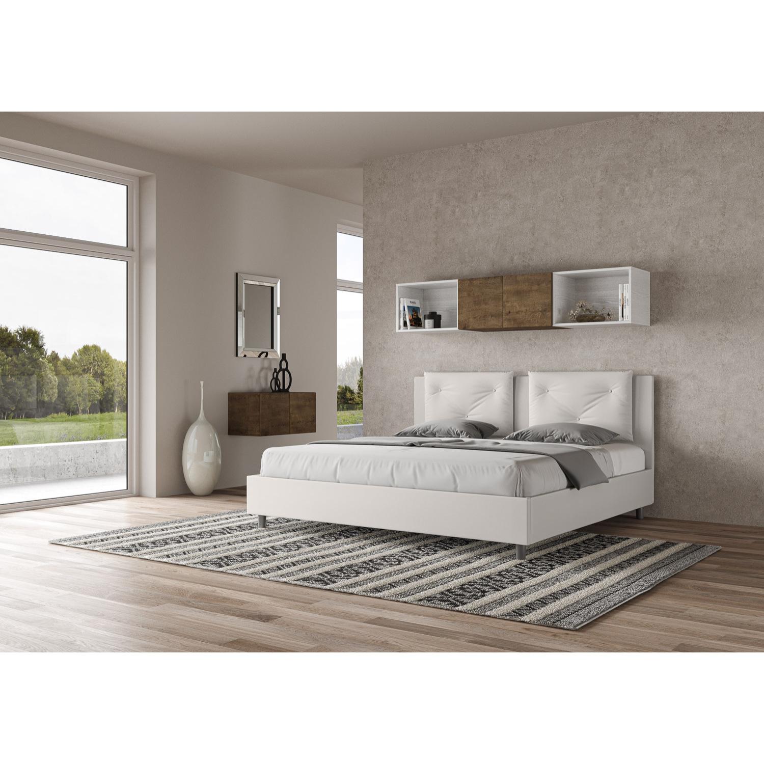 Lit king size avec sommier rembourrée 180x190 similicuir blanc Appia