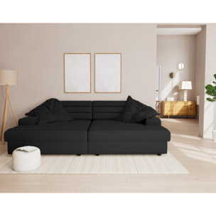 Giulia - canapé droit 4 places double méridienne - assise profonde - en tissu texturé - Noir