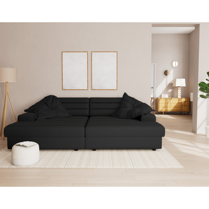 Giulia - canapé droit 4 places double méridienne - assise profonde - en tissu texturé - Noir