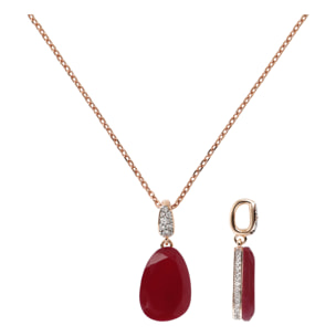 Collana con Pendente Goccia in Agata Rossa e Cubic Zirconia