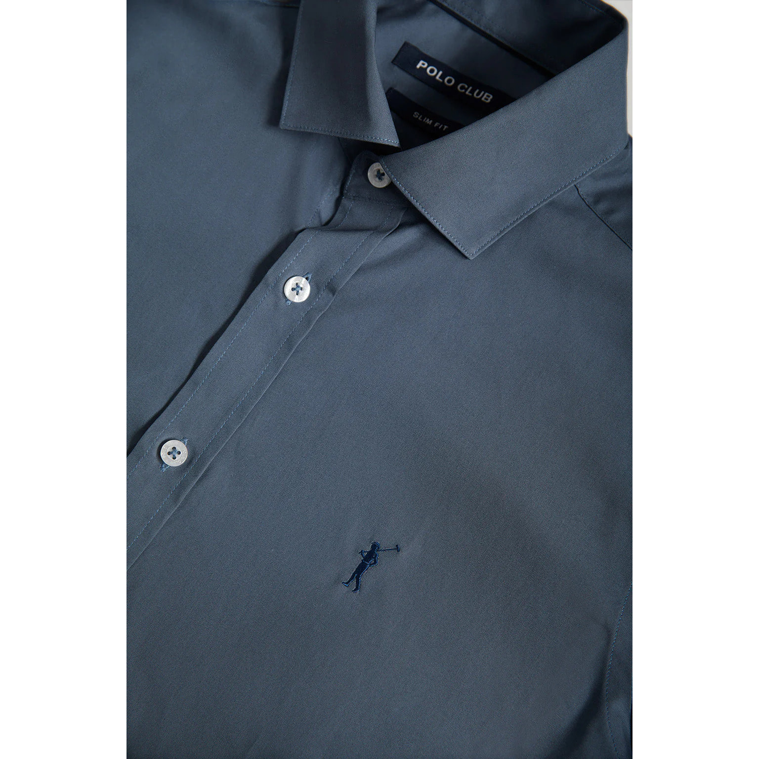 Camisa Slim de popelín azul denim con logo Rigby Go