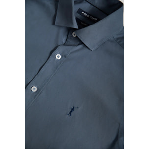 Camisa Slim de popelín azul denim con logo Rigby Go