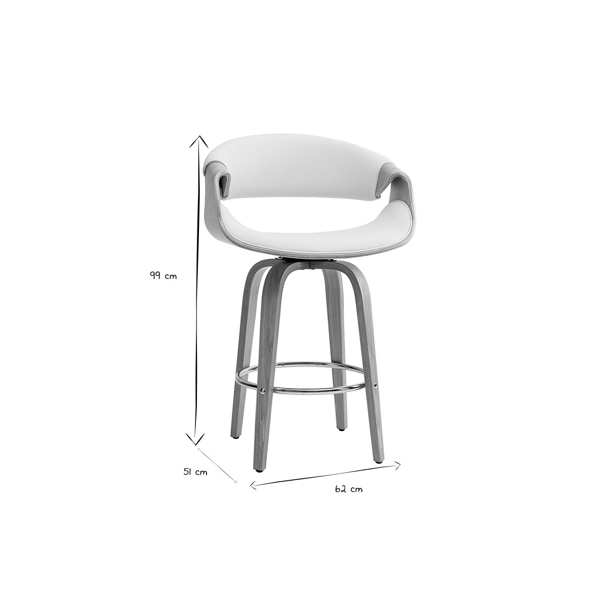 Tabouret de bar design blanc et bois clair 65 cm ARAMIS