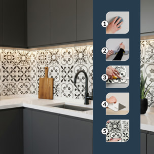 Crédence adhésive murale 3D motifs carreaux de ciment 4 pièces - Blanc