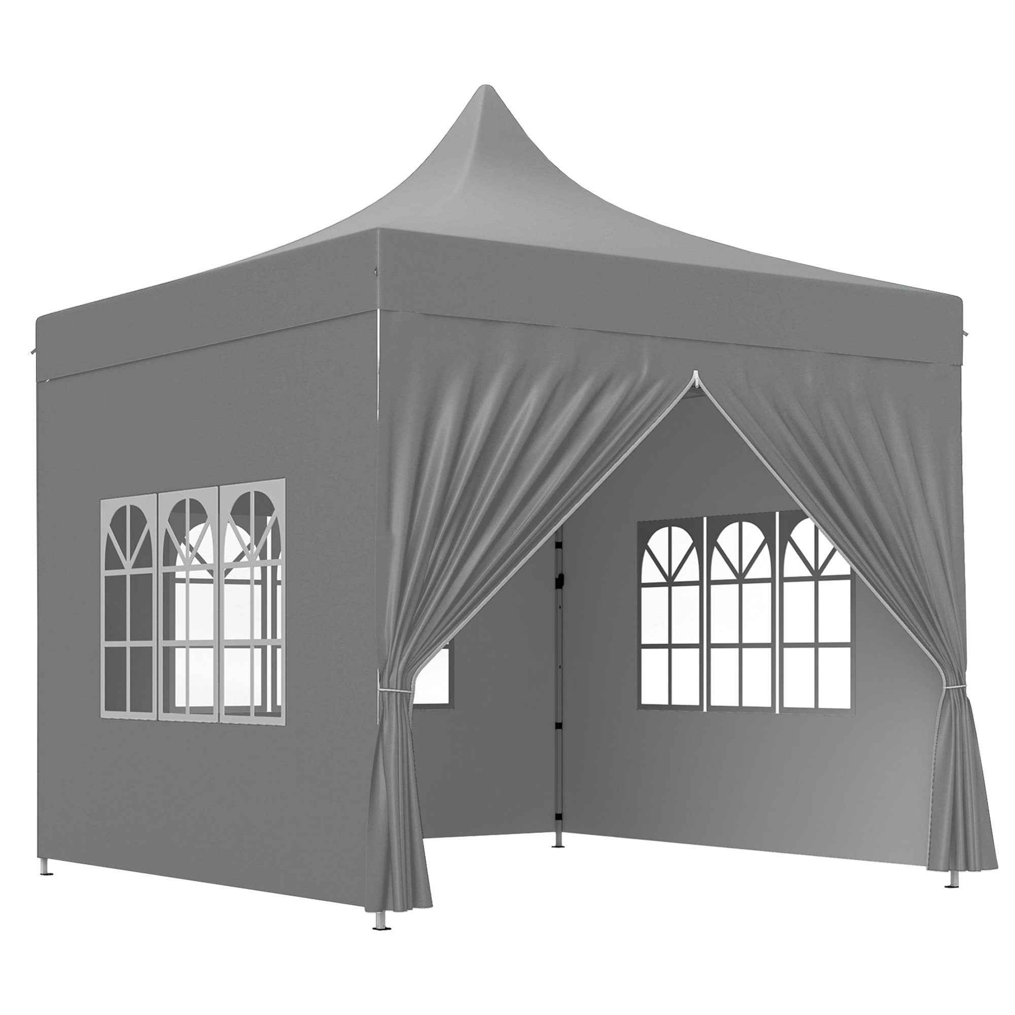 Tonnelle barnum pop-up 3 x 3 m 4 parois latérales amovibles 3 fenêtres hauteur réglable sac transport gris