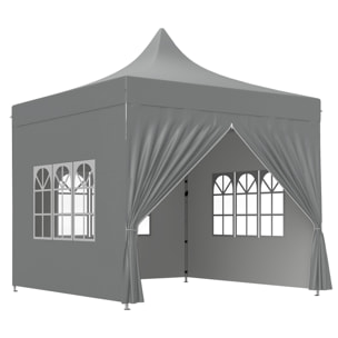 Tonnelle barnum pop-up 3 x 3 m 4 parois latérales amovibles 3 fenêtres hauteur réglable sac transport gris